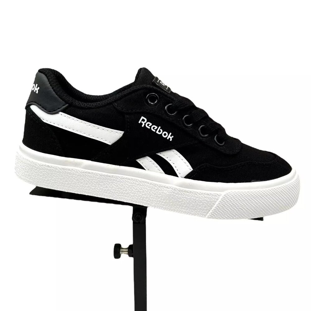 Reebok Youth Boys Tech Canvas Casual Sneakers Size 3 Black/White Lace up Shoes‎